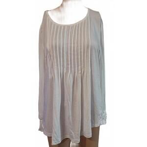 Women's Large White Long Sleeve Tunic Blouse Crewneck Pleated Top